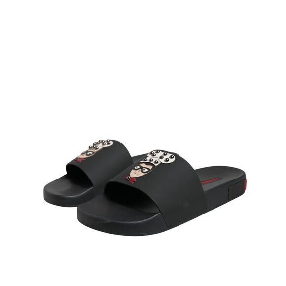 Dolce & Gabbana Black Leather Slides Sandals Beachwear Men's Shoes